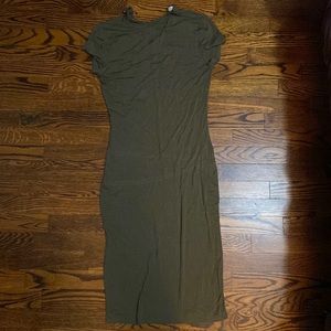 Olive green light fabric midi t shirt dress